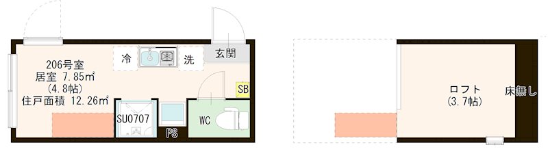 ハーモニーテラス千住河原町Ⅲ 0206号室 間取り