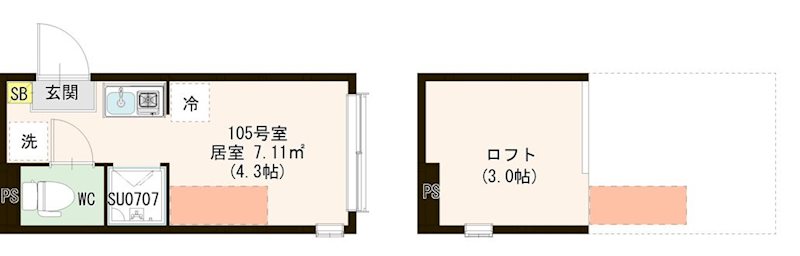 シースカイ平井 0105号室 間取り