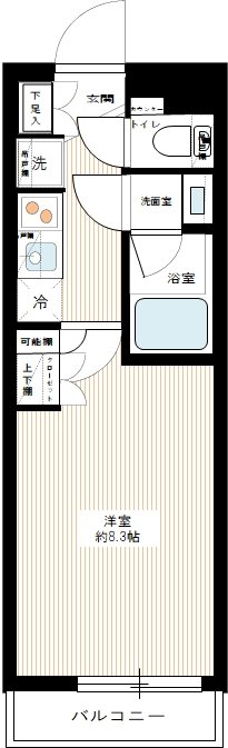ＡＲＣＯＢＡＬＥＮＯ ＩＴＡＢＡＳＨＩＳＡＫＵＲＡＧＡＷＡ 0107号室 間取り