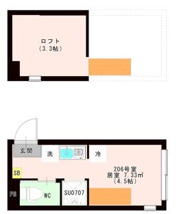 ＯＴＡＳ 代田橋 0206号室 間取り