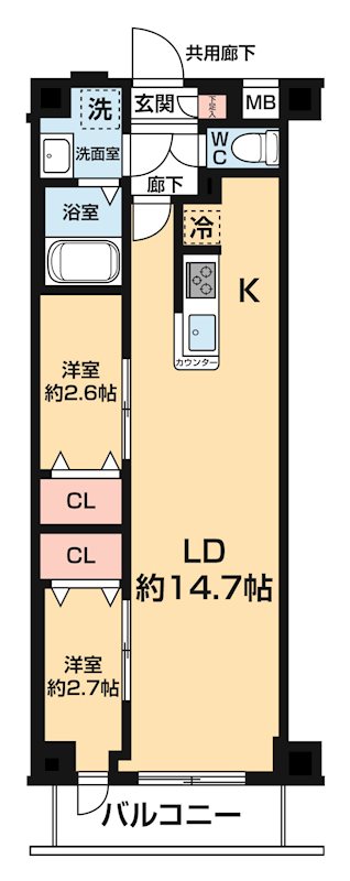 ＡＲＣＯＢＡＬＥＮＯ ＤＡＩＳＨＩＭＡＥ 0205号室 間取り