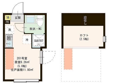 Ｖｉｌｌｅｔｔａ Ｉ 亀戸 0201号室 間取り