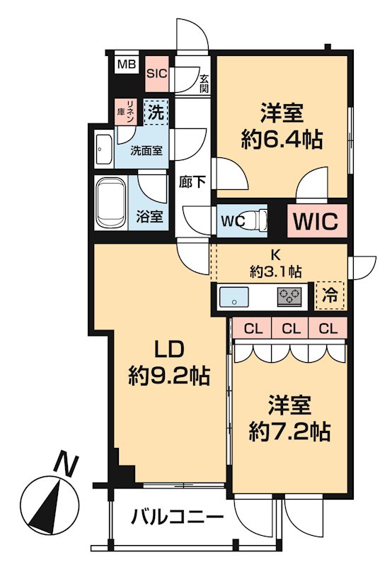 ＡＲＣＯＢＡＬＥＮＯ ＨＡＳＵＮＥⅠ 0402号室 間取り