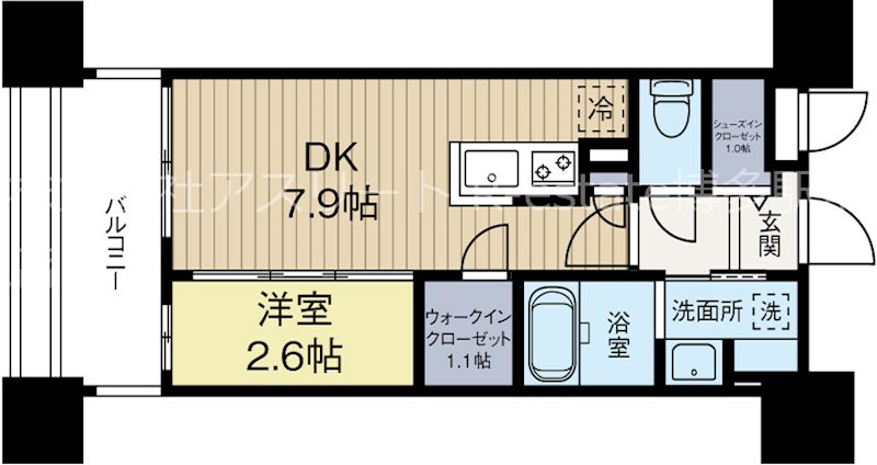 パークアクシス福岡県庁前 807号室 間取り