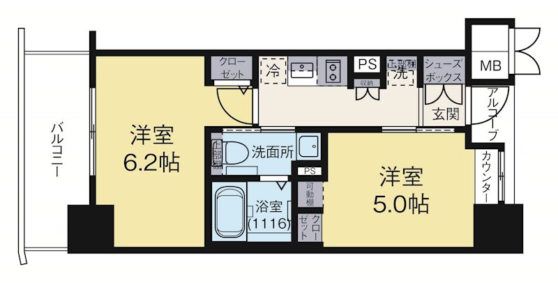 エステムプラザ天神サウスイースト 1002号室 間取り