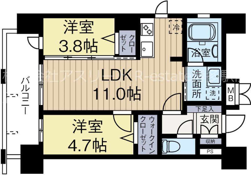 アクタス博多パークシティ 301号室 間取り