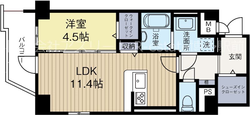 ドゥバーグ渡辺通 701号室 間取り