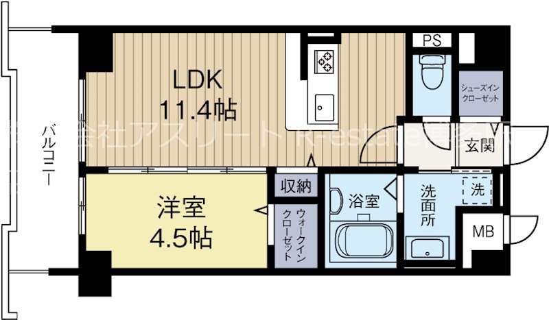 ドゥバーグ渡辺通 202号室 間取り