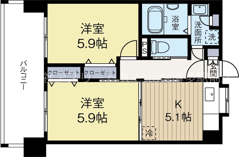 クリムゾン吉塚 702号室 間取り