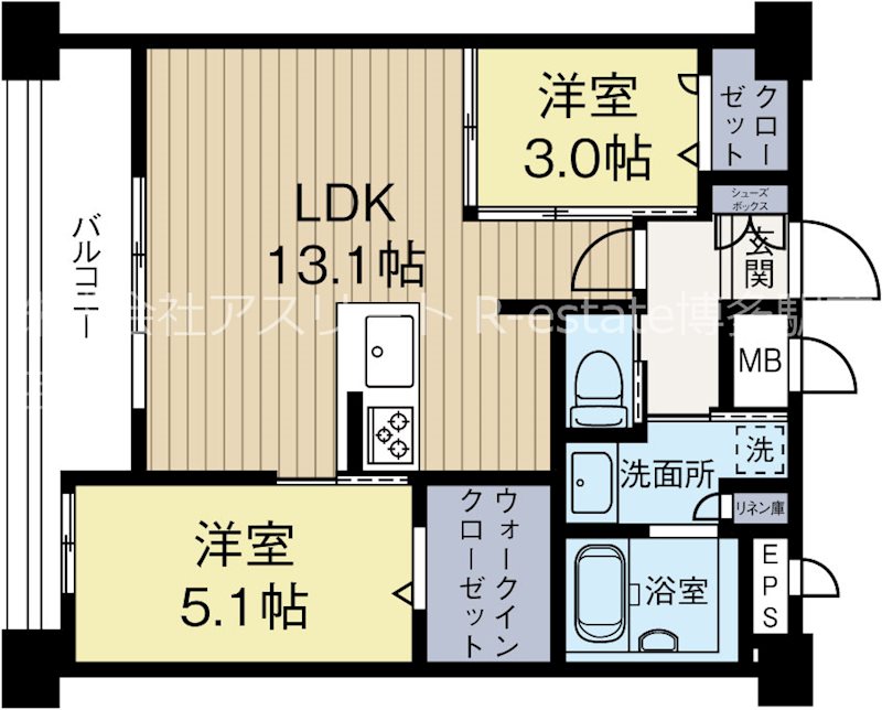 エンクレスト天神南PURE  1305号室 間取り