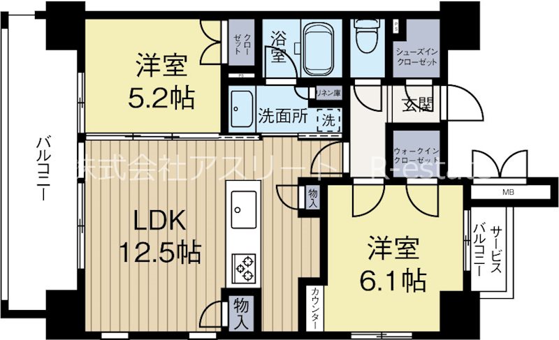 クリオラベルヴィ呉服町 ウエスト 1203号室 間取り