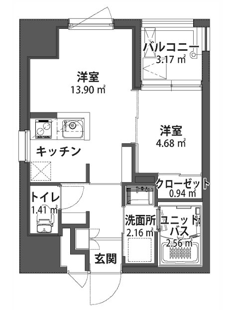 インシェイプ大手門 201号室 間取り