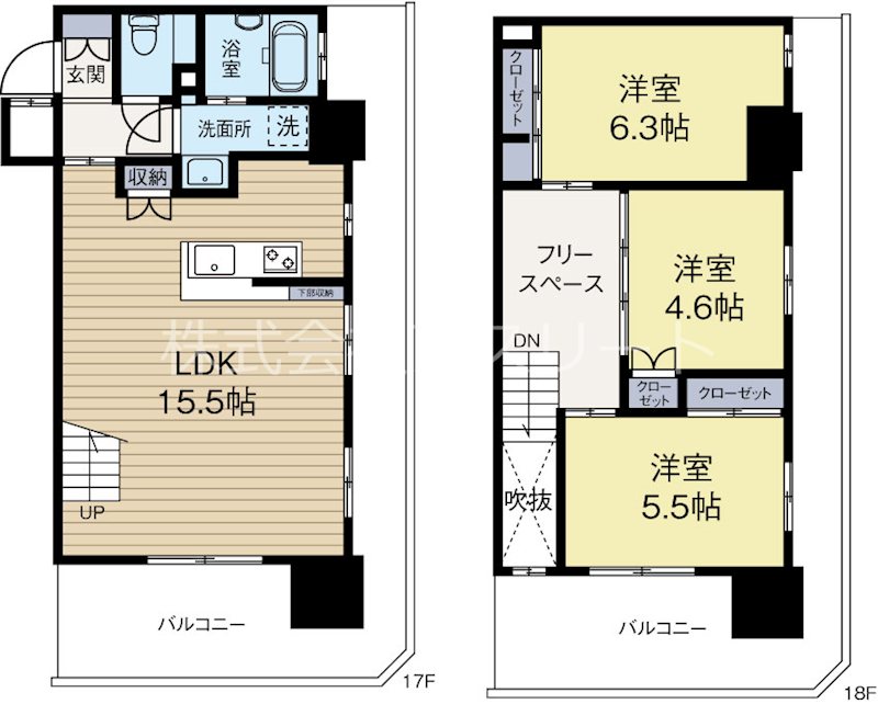 F・PARC GRANDMARK天神 1707号室 間取り