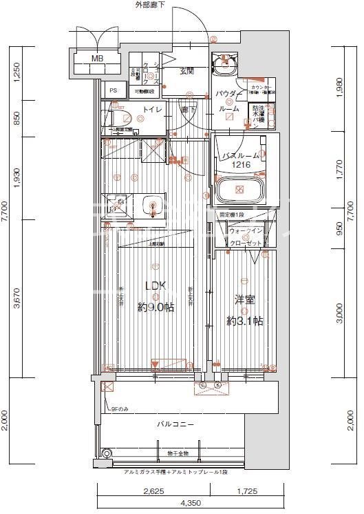 グランフォーレ千早マークスクエア　ウエストウイング 405号室 間取り