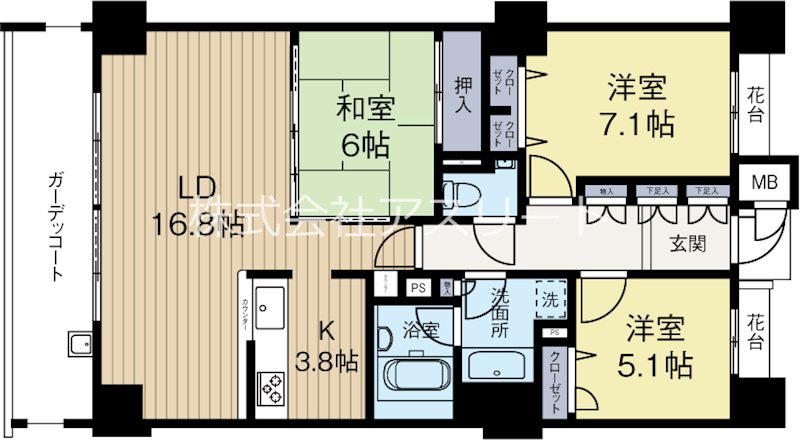アイランドシティヴェルデコート1区4番館 1202号室 間取り