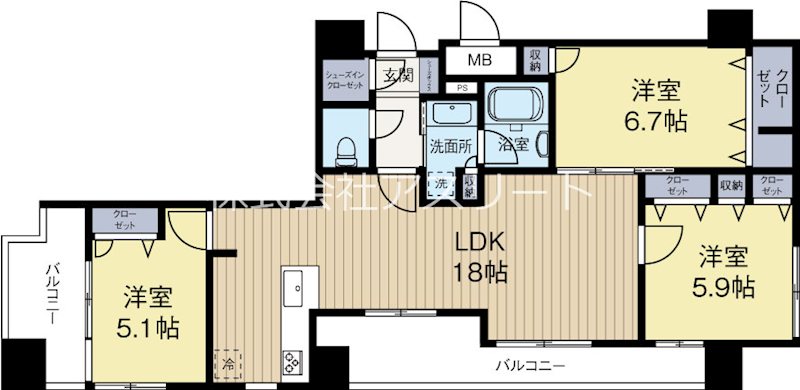 アクタス渡辺通パークシティ 1403号室 間取り