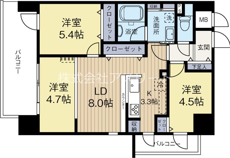 モダンパラッツォ住吉 801号室 間取り