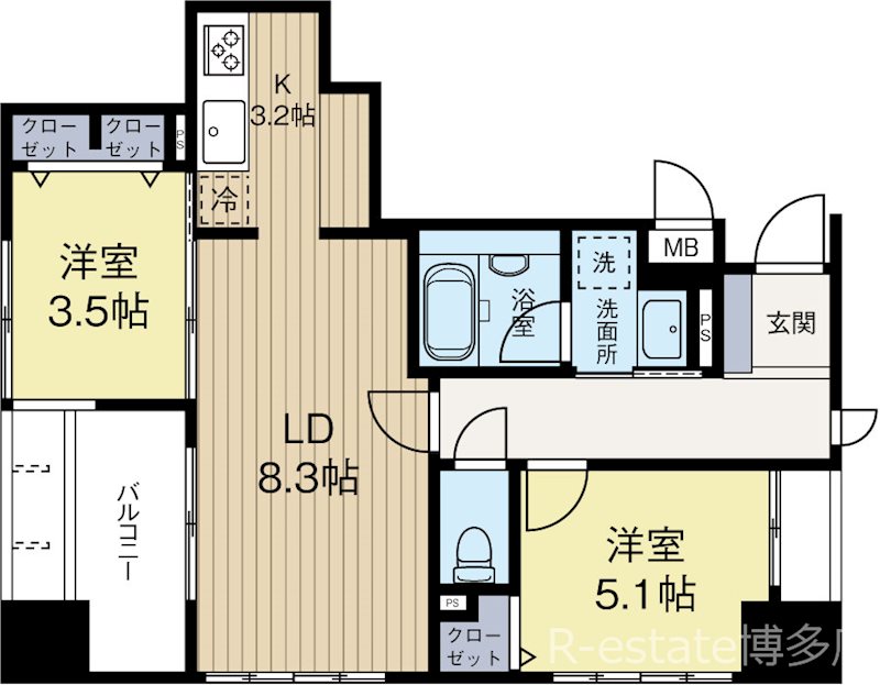 アメックス博多県庁前 303号室 間取り