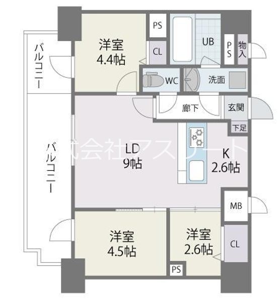 モダンパラッツォ天神南2 1002号室 間取り