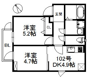 グランヒル箱崎 102号室 間取り