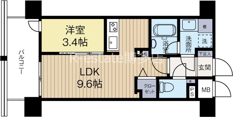 ウェルブライト美野島 703号室 間取り