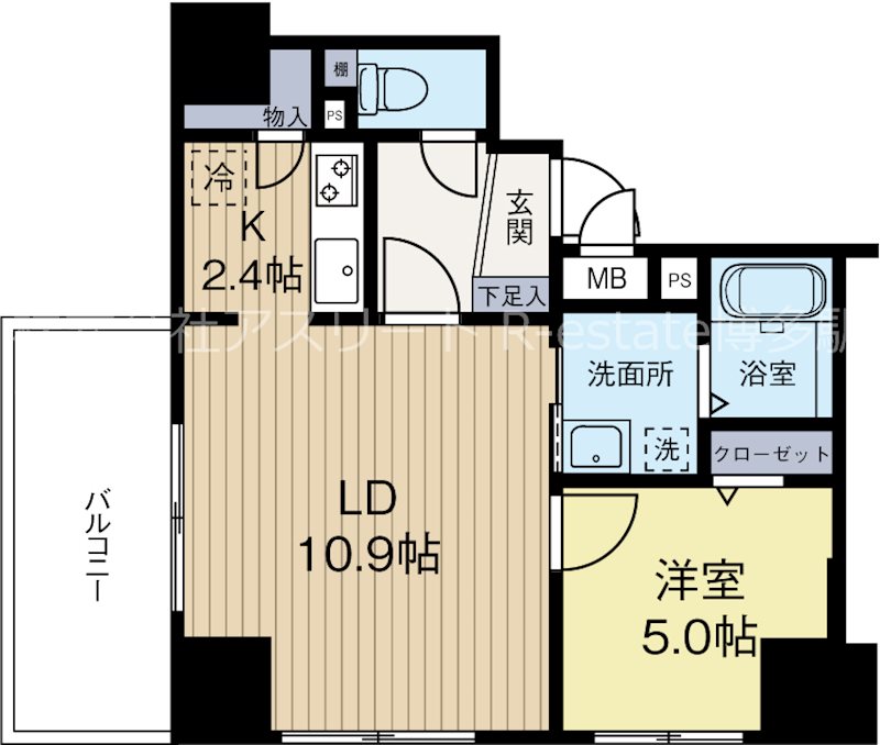 アクタス渡辺通パークシティ 601号室 間取り