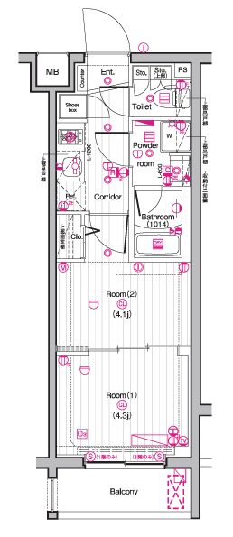 THE PREMIUM CUBE G 東中野 232号室 間取り