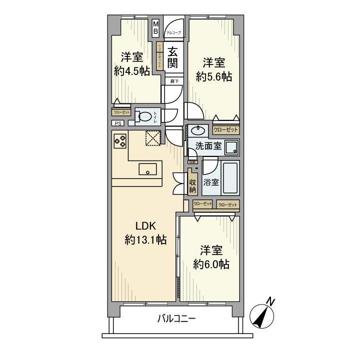 中野方南町グランドハイツ 409号室 間取り