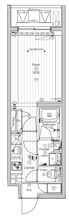 PREMIUM CUBE 東中野 203号室 間取り