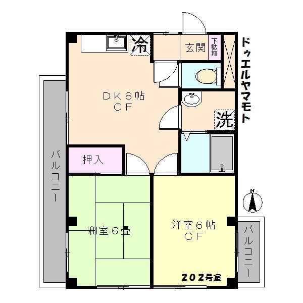 ドゥエルヤマモト 202号室 間取り