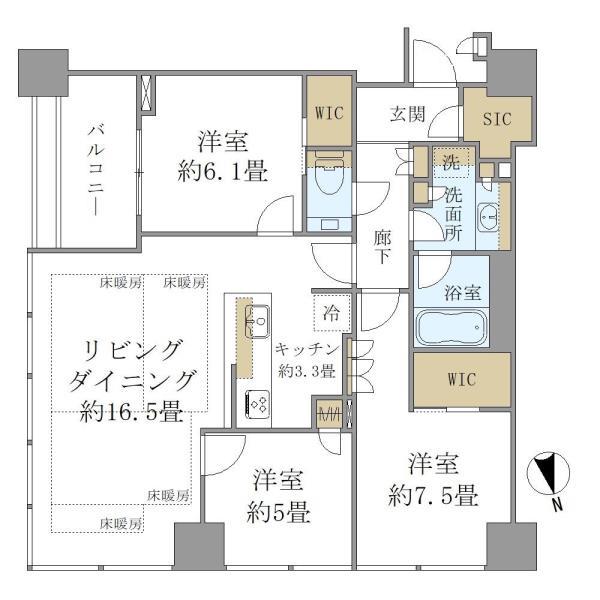白金ザ・スカイ東棟 E2213号室 間取り