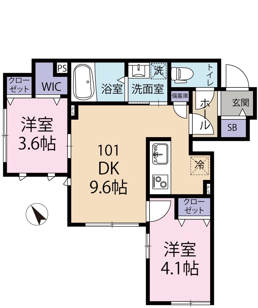 Vieuno平和の森公園 101号室 間取り