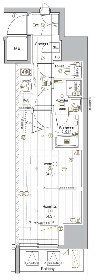 PREMIUM CUBE G 後楽園 201号室 間取り