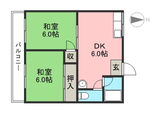 富裕美コーポ 201号室 間取り