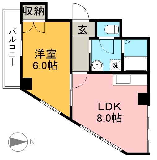 カーサ南街 2F東号室 間取り