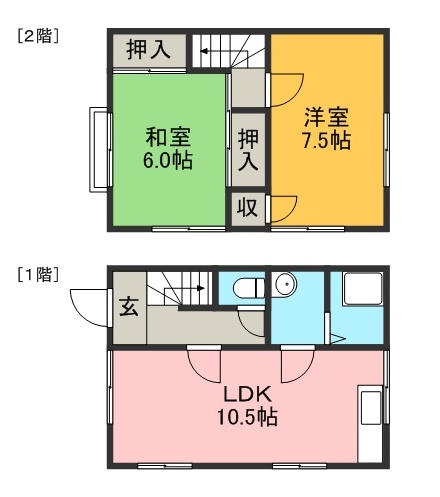 山下ハイツ　棟割２号 1号室 間取り