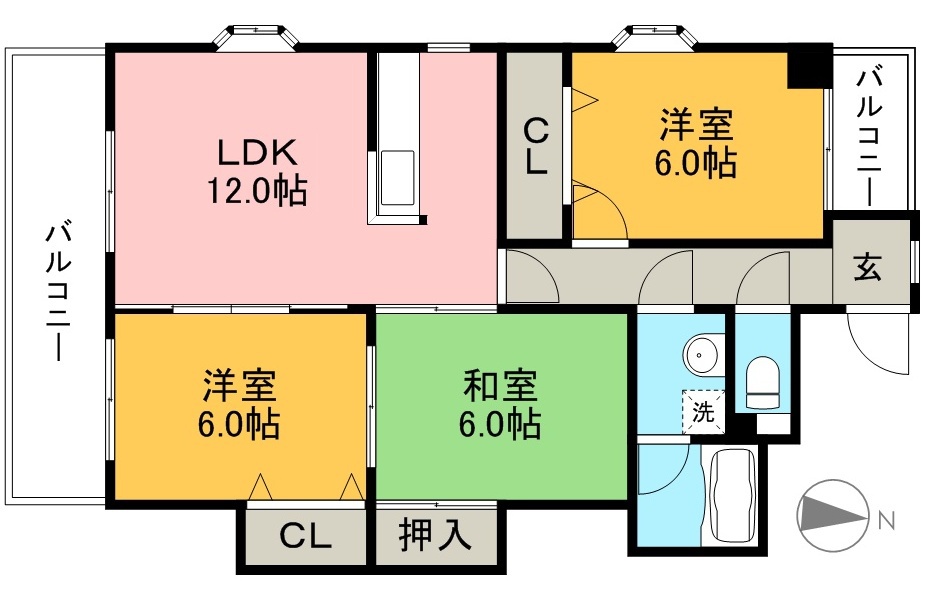 ルミエールⅢ 2B号室 間取り