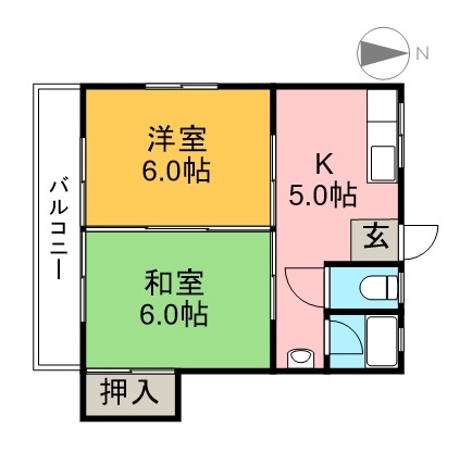 サンハイツＮＫⅡ 2D号室 間取り