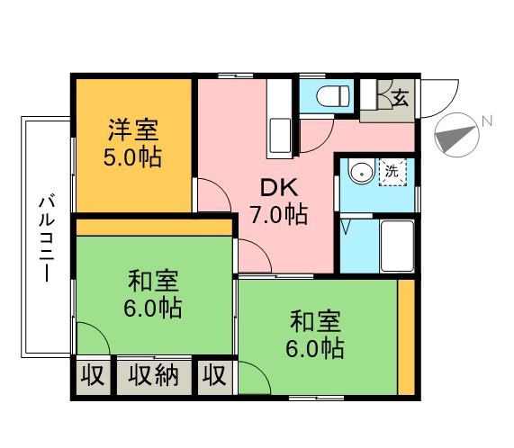 スクエアーハウス 2F号室 間取り