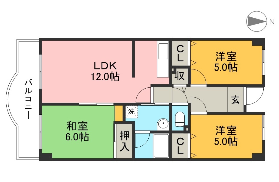 清涼ハイツ 2D号室 間取り