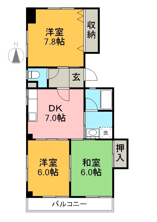 パークサイド葛島 2A号室 間取り