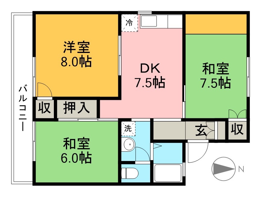 セジュール広見 202号室 間取り