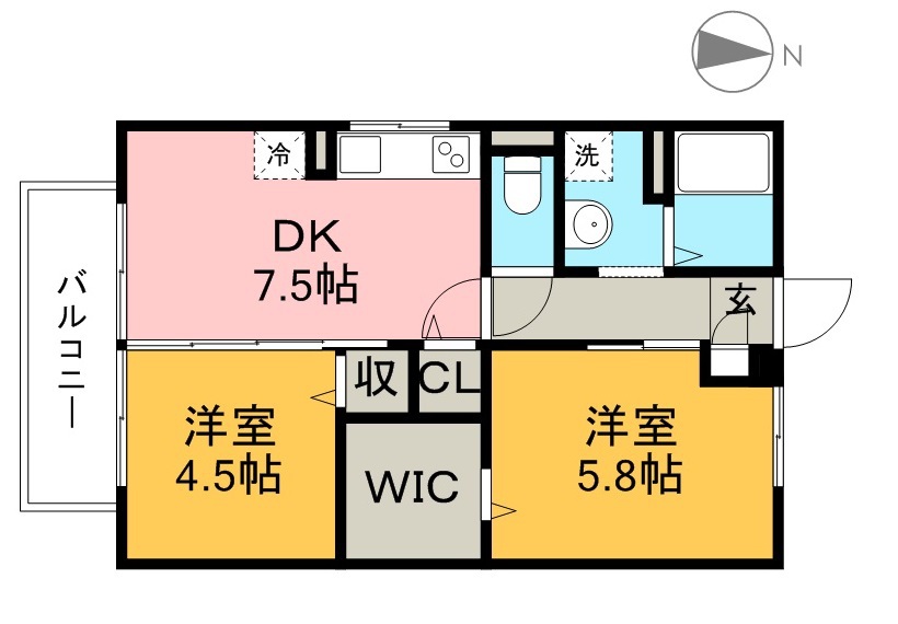 リヴェール北御座　Ａ棟 106号室 間取り