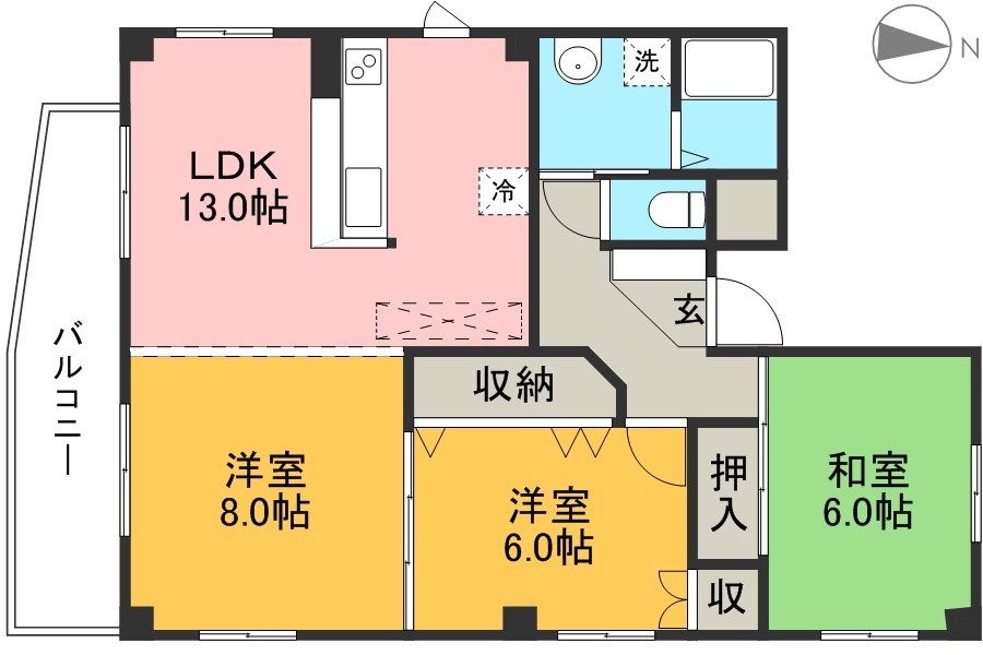 サニーコート北本町 3F号室 間取り