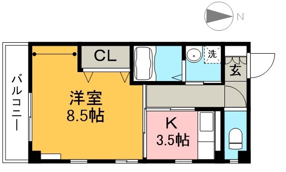 クローバー南川添 401号室 間取り