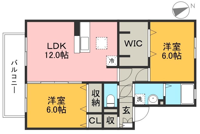 アムール万々　Ａ棟 102号室 間取り