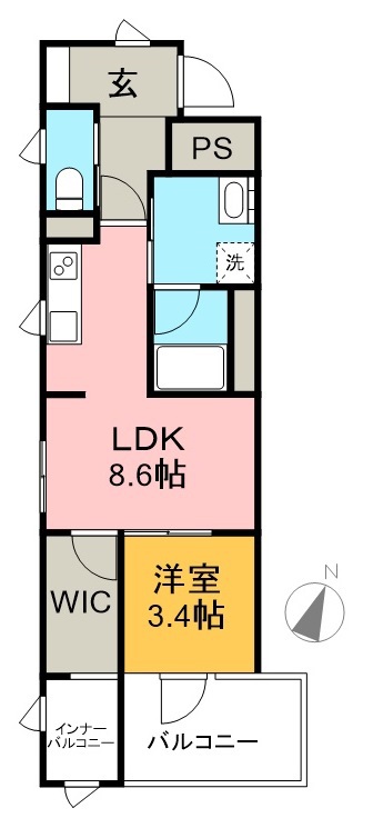 オリエンス 103号室 間取り