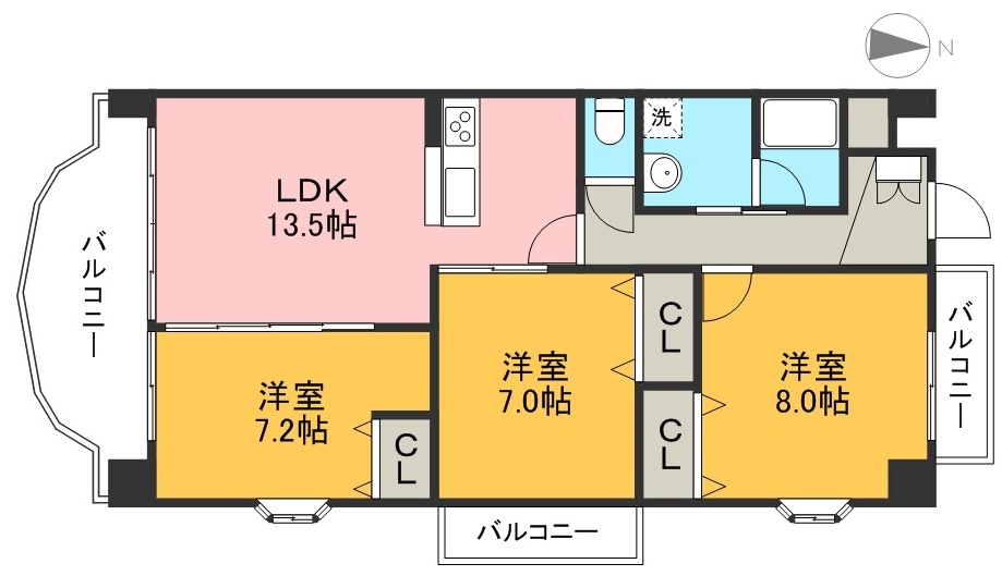 シャンブルクレール 202号室 間取り