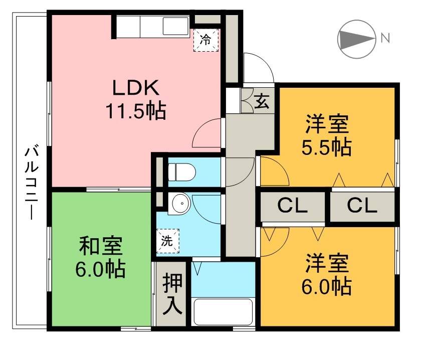 ディアコート札場　Ａ棟 201号室 間取り