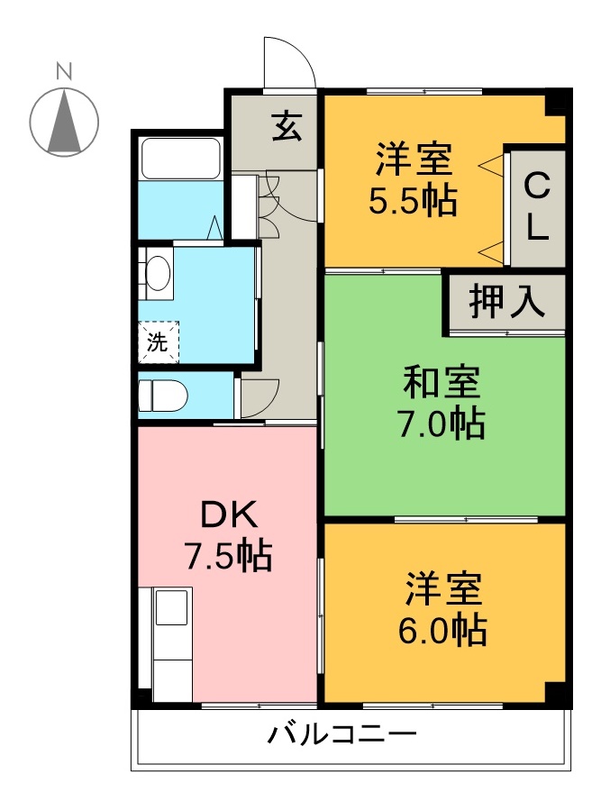 ＳＩＮＡＪＹＵＲＩＭＥ・ＧＲＥＥＮ 西206号室 間取り